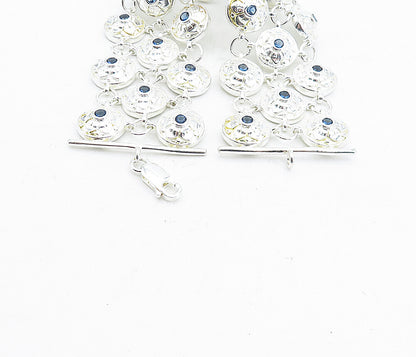 925 Sterling Silver  Blue Topaz Shiny Floral Dome Link Chain Bracelet  BT1618