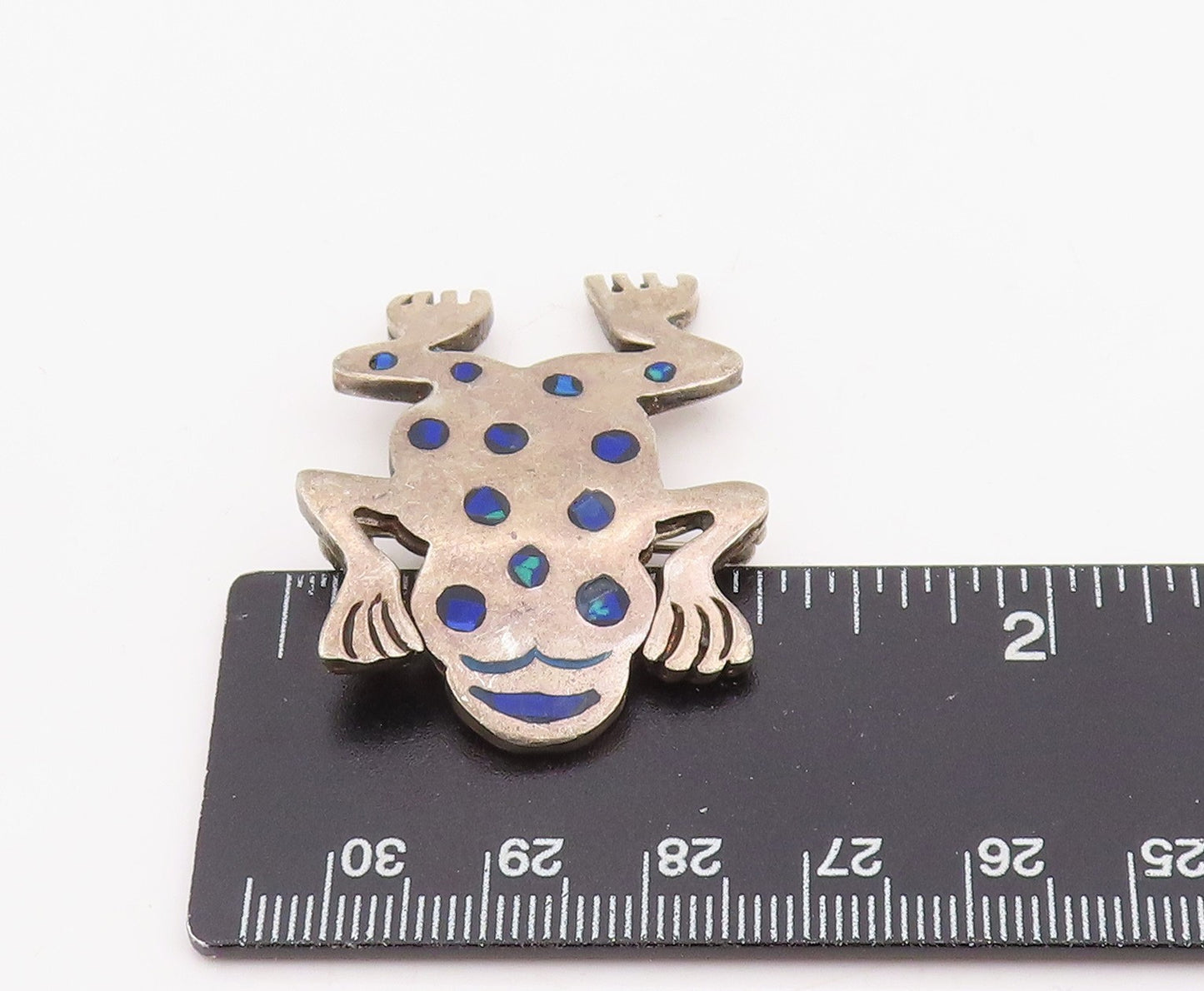 925 Sterling Silver Vintage Brooch Pin Lapis Lazuli Inlay Leaping Frog  BP12306