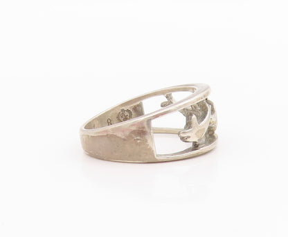 925 Sterling Silver Vintage Ring Cutout Diving Dolphins  Sz 8  RG33259
