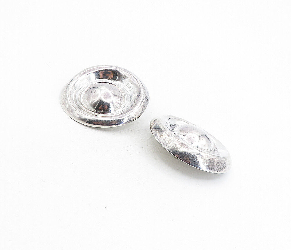 MEXICO 925 Silver Vintage Shiny Round Dome Non Pierce Drop Earrings  EG4405