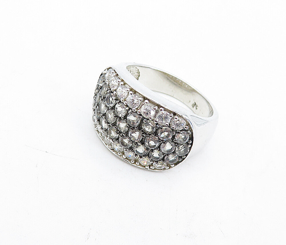 925 Sterling Silver  White Topaz Two Tone Polished Band Ring Sz 9  RG4729