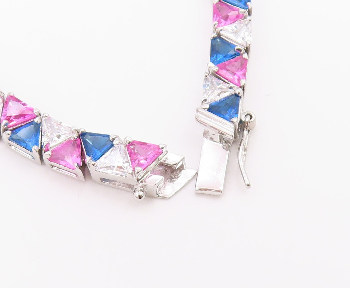 925 Sterling Silver  Vintage Cubic Zirconia & Topaz Chain Bracelet  BT8983