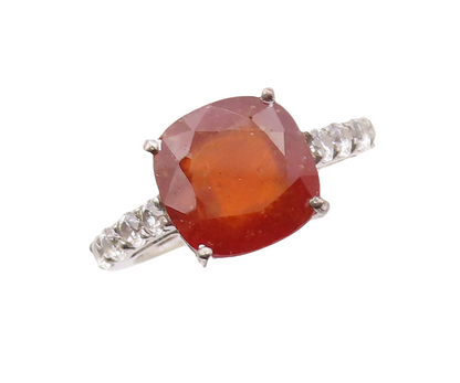 925 Sterling Silver Vintage Ring Square Cut Brown Gemstone & CZ  Sz 7  RG30898