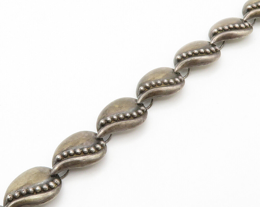 MEXICO 925 Sterling Silver  Vintage Dark Tone Floral Chain Necklace  NE2342
