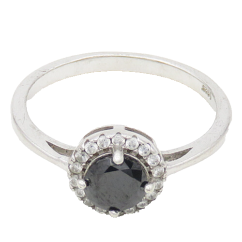 925 Sterling Silver  Round Cut Hematite & Topaz Shiny Band Ring Sz 9  RG17936