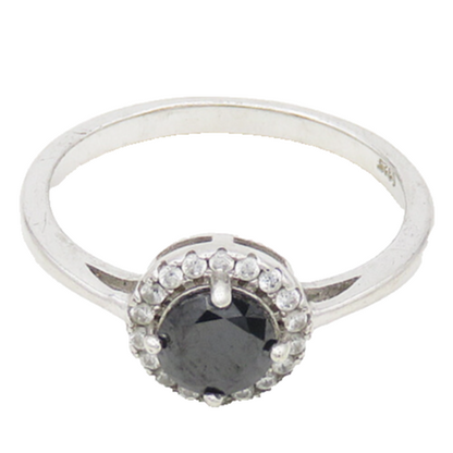 925 Sterling Silver  Round Cut Hematite & Topaz Shiny Band Ring Sz 9  RG17936