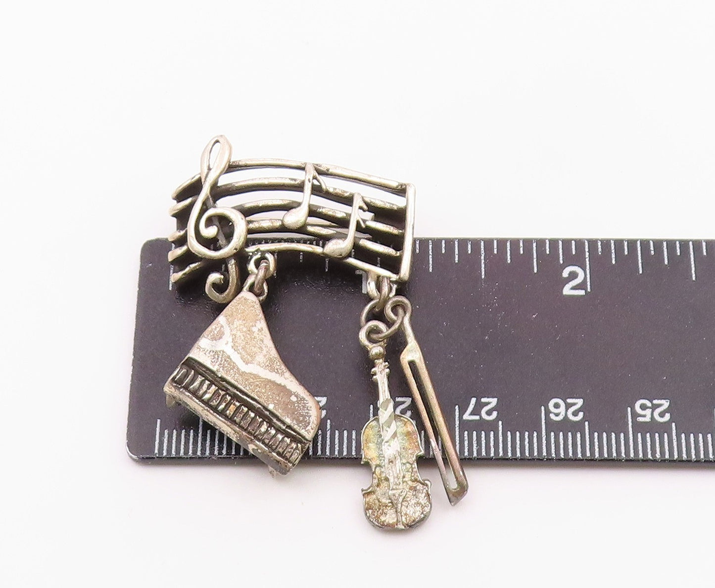 JJ BURTON 925 Silver  Vintage Grand Piano Music Motif Brooch Pin  BP9327