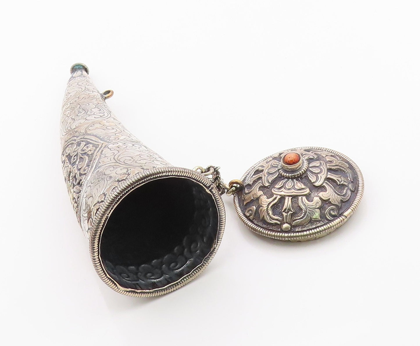 CHINESE EXPORT Solid Silver Vintage Antique Dragon Cone Container  TR2782