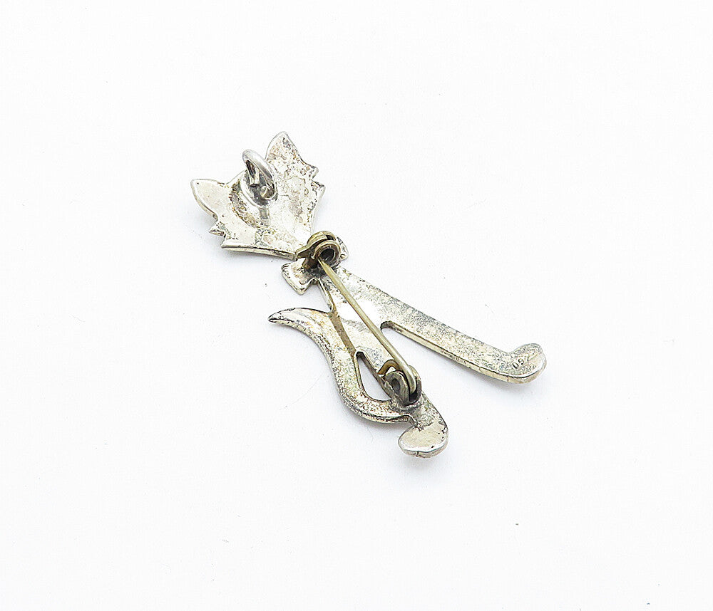 925 Sterling Silver  Vintage Dark Tone Bow Tie Wearing Cat Brooch Pin  BP2219