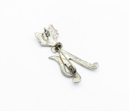 925 Sterling Silver  Vintage Dark Tone Bow Tie Wearing Cat Brooch Pin  BP2219