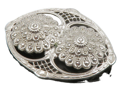 925 Sterling Silver  Vintage Shiny Sparkling Floral Design Brooch Pin  BP4862