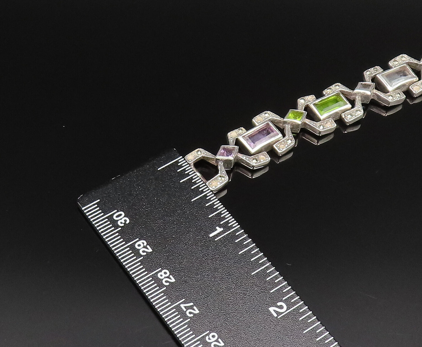 925 Silver  Vintage Rectangle Amethyst Topaz & Multi Stone Bracelet  BT9607