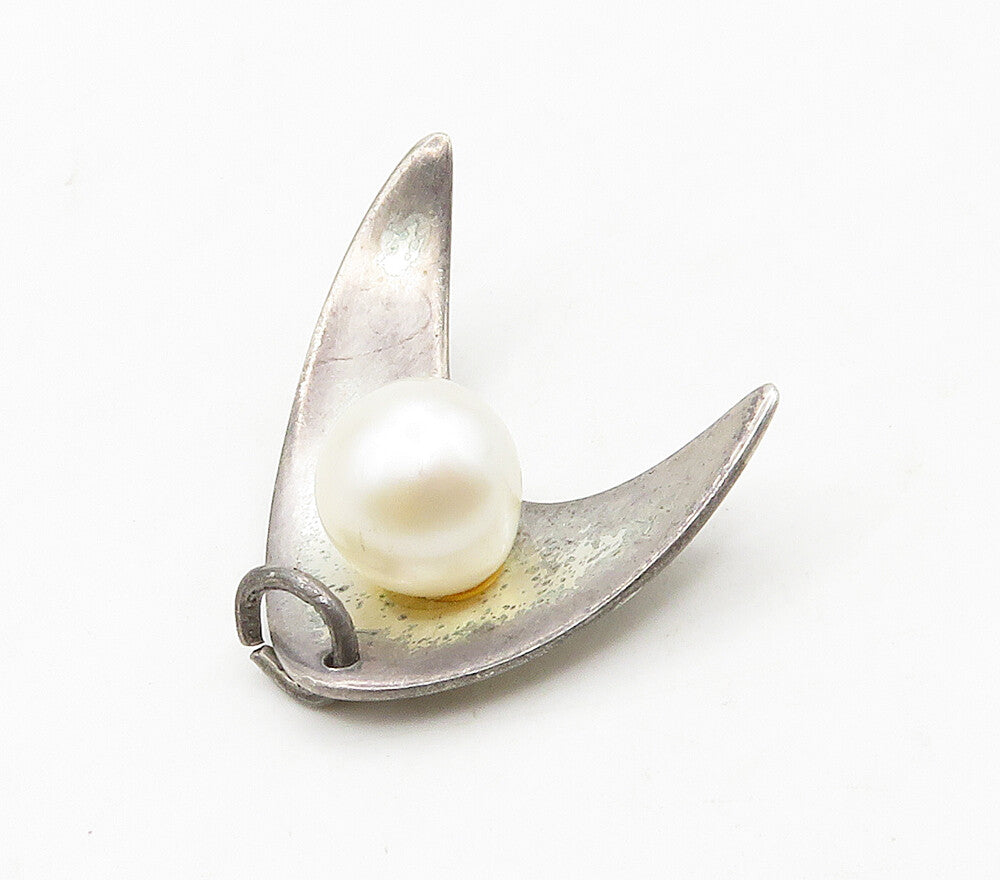 ALFRED KARRAM 925 Silver  Vintage Freshwater Pearl Modernist Pendant  PT12377