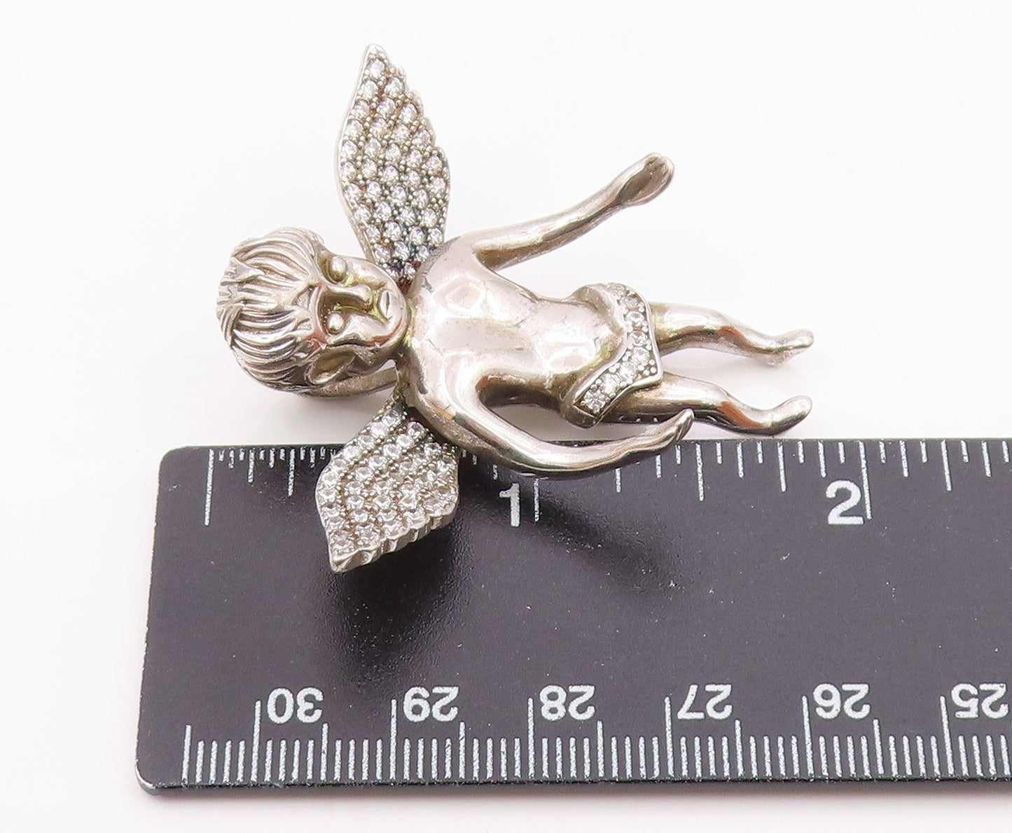 925 Sterling Silver  Vintage Sculpted Angel Statue Topaz Pendant  PT20244