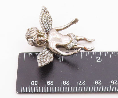 925 Sterling Silver  Vintage Sculpted Angel Statue Topaz Pendant  PT20244