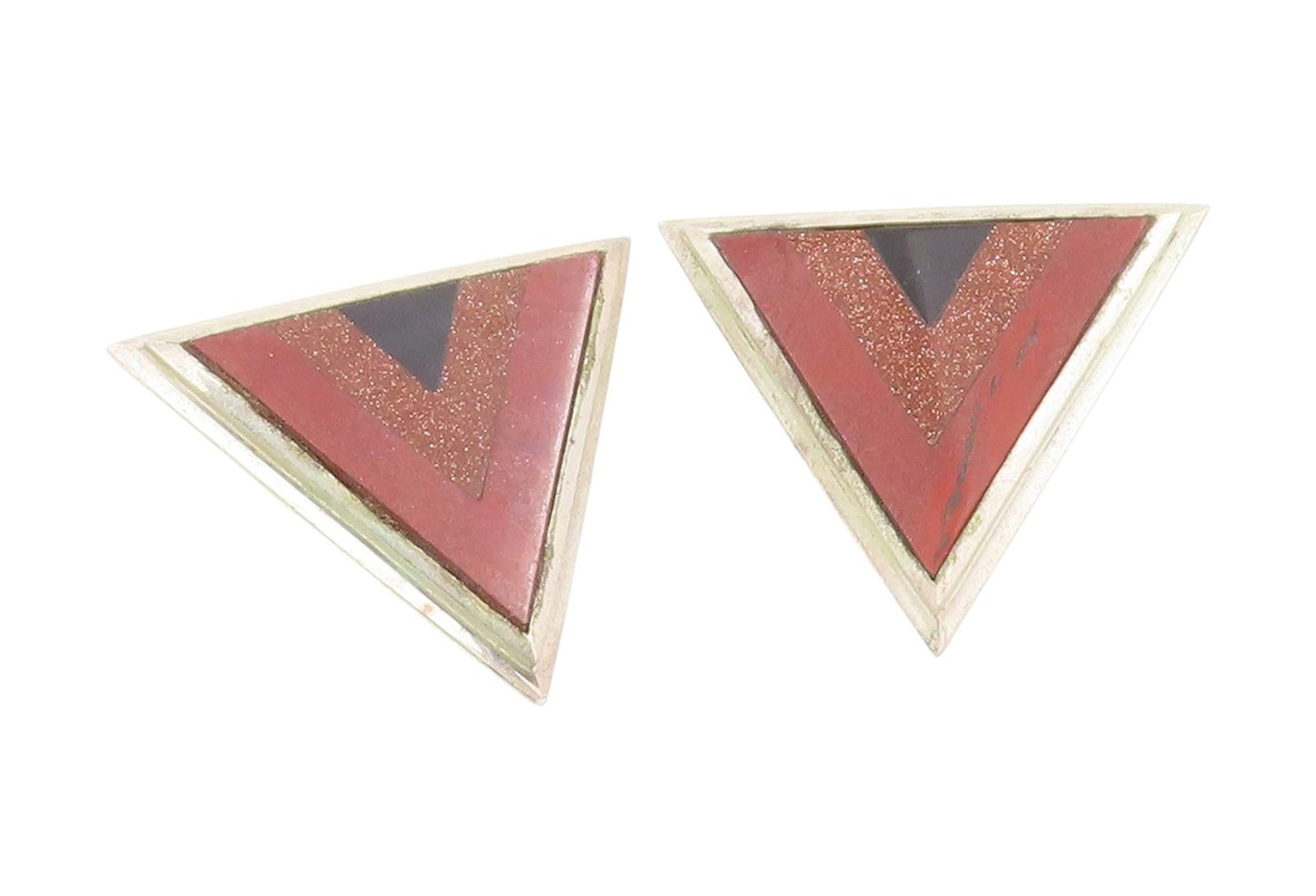 925 Sterling Silver Vintage Earrings Multi Gemstone Triangular Clip On  EG13801