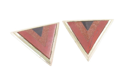 925 Sterling Silver Vintage Earrings Multi Gemstone Triangular Clip On  EG13801