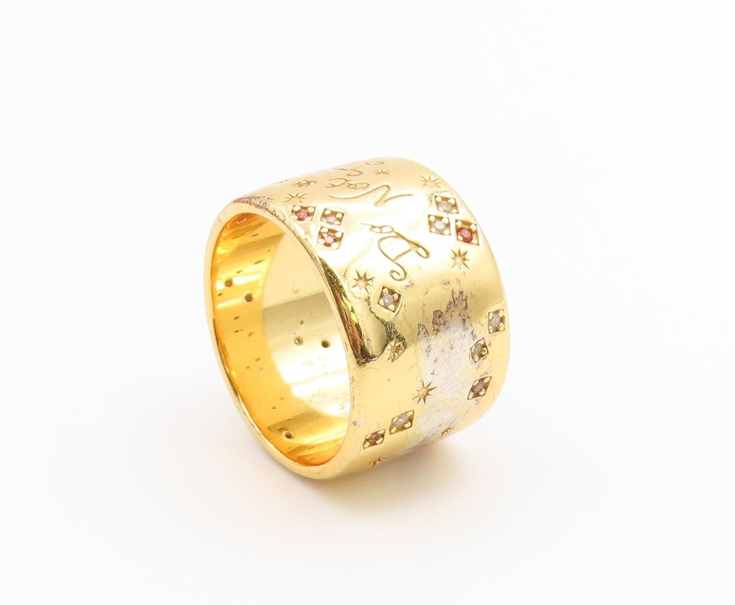 925 Sterling Silver Vintage Ring Gold Plated DAUPHINETTE CZ Band  Sz 7  RG36709