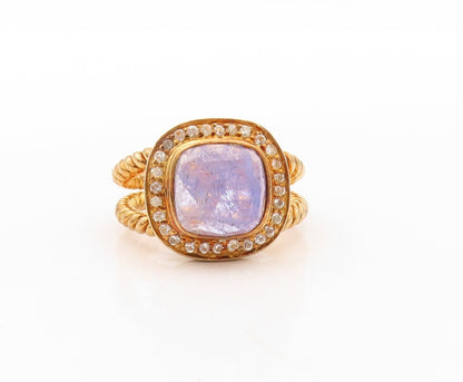 925 Sterling Silver Vintage Ring Gold Plated Topaz & Gemstone  Sz 8  RG30861