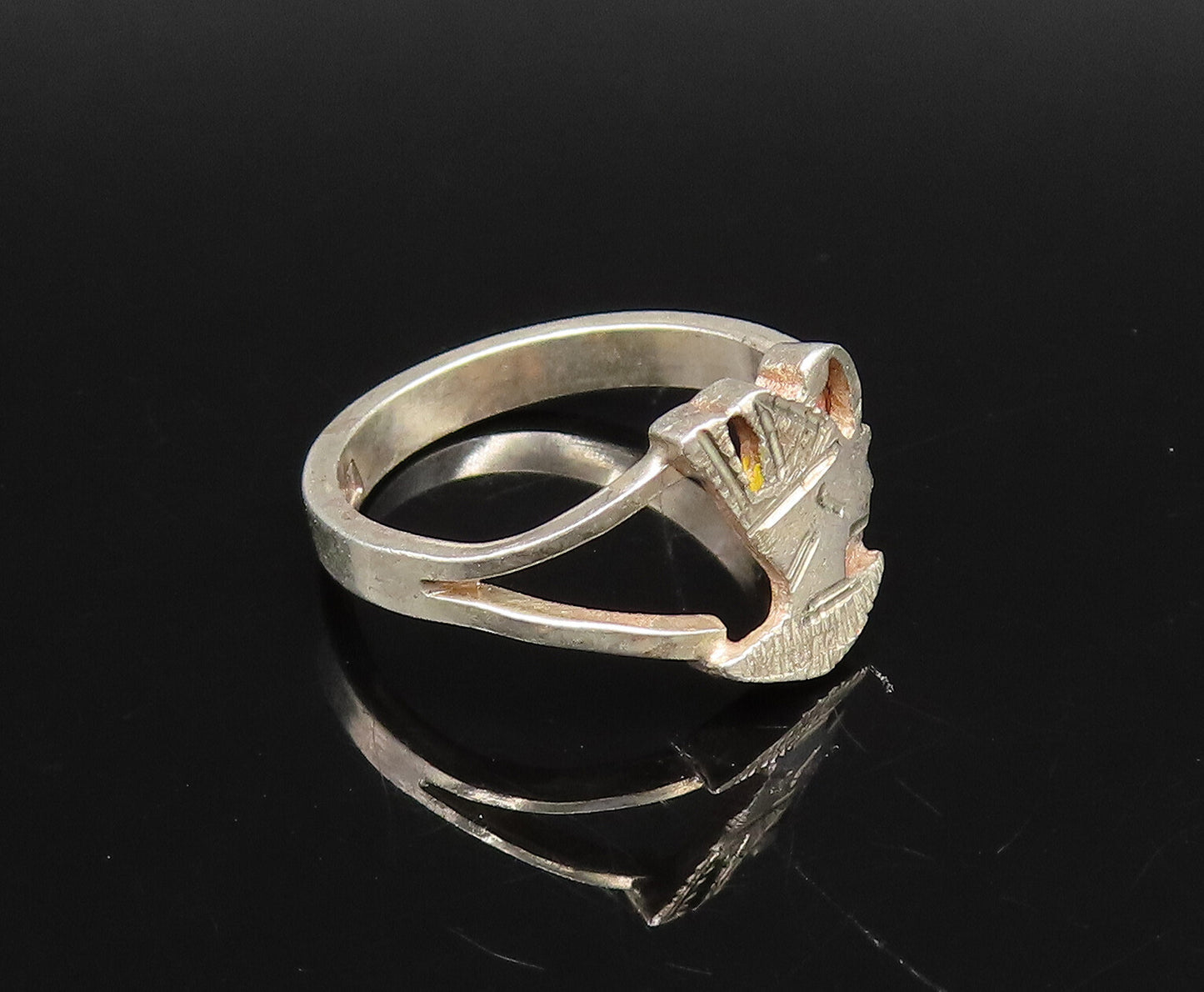 MIDDLE EAST 925 Silver  Vintage Etched Pharaoh Head Cutout Ring Sz 5  RG26018