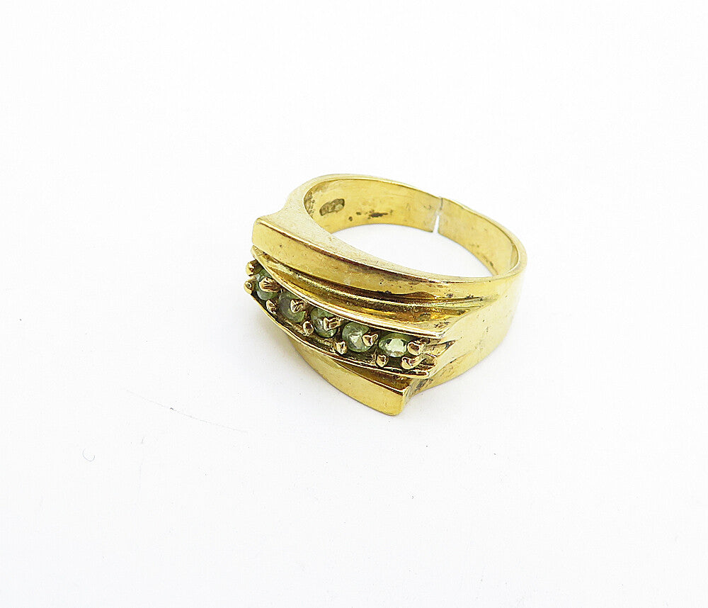 925 Sterling Silver  Vintage Topaz Shiny Gold Plated Band Ring Sz 7.5  RG4441