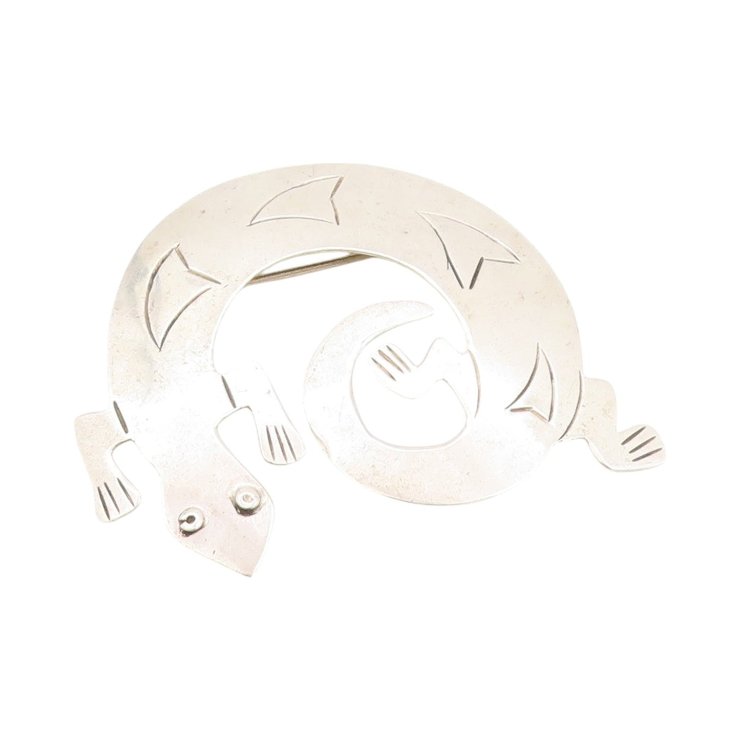 925 Sterling Silver Vintage Brooch Pin MEXICO Minimalist Etched Lizard  BP11563