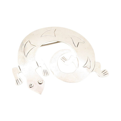 925 Sterling Silver Vintage Brooch Pin MEXICO Minimalist Etched Lizard  BP11563
