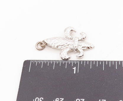925 Sterling Silver Vintage Pendant Hammered French Lily Royalty Symbol  PT25398