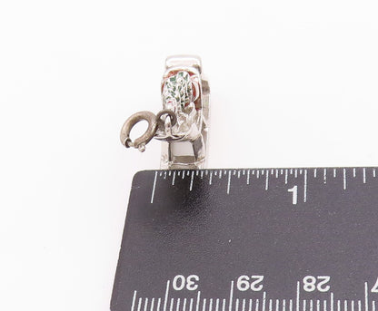 925 Sterling Silver Vintage Pendant Enameled Christmas Tree & Sled Charm PT24688