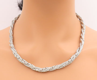 925 Sterling Silver Vintage Necklace Triple Rope Braided Design Chain   NE4620