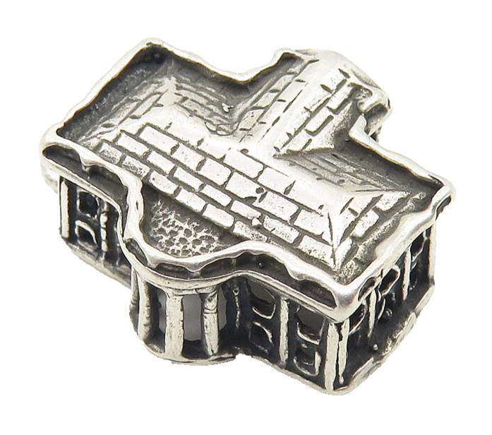 925 Sterling Silver  Vintage Petite Oxidized Official Building Pendant  PT8496