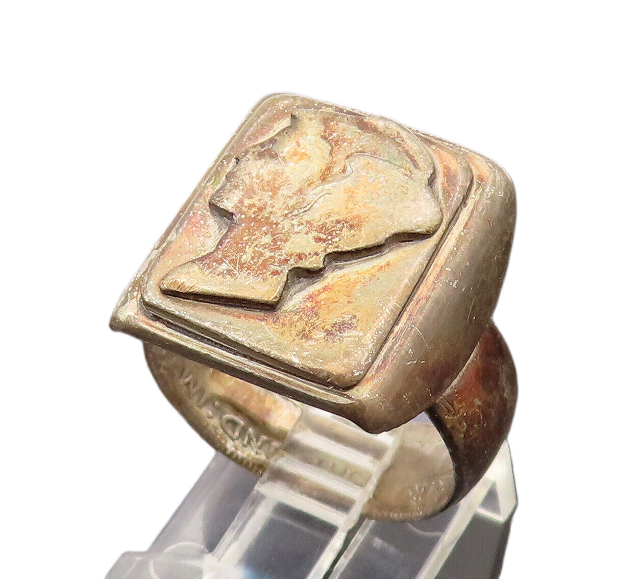 925 Sterling Silver  Vintage Antique Square Coin Ring Sz 7.5  RG26370