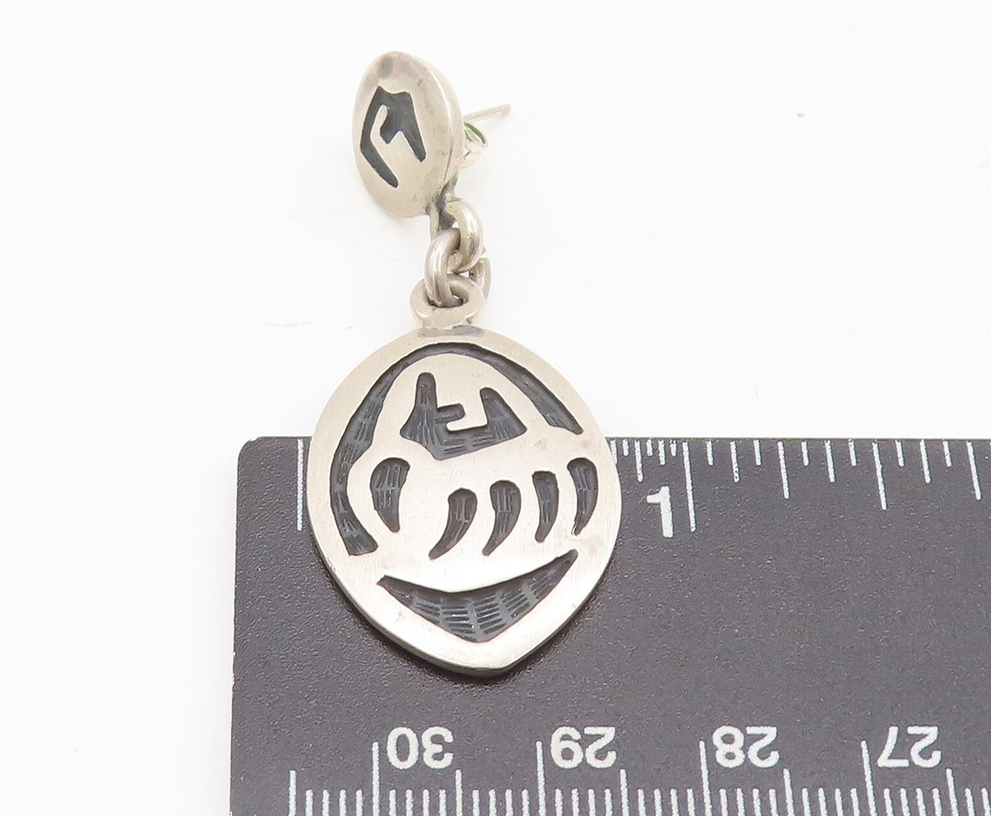 925 Sterling Silver Vintage Southwestern Etched Dangling Earrings EG12694
