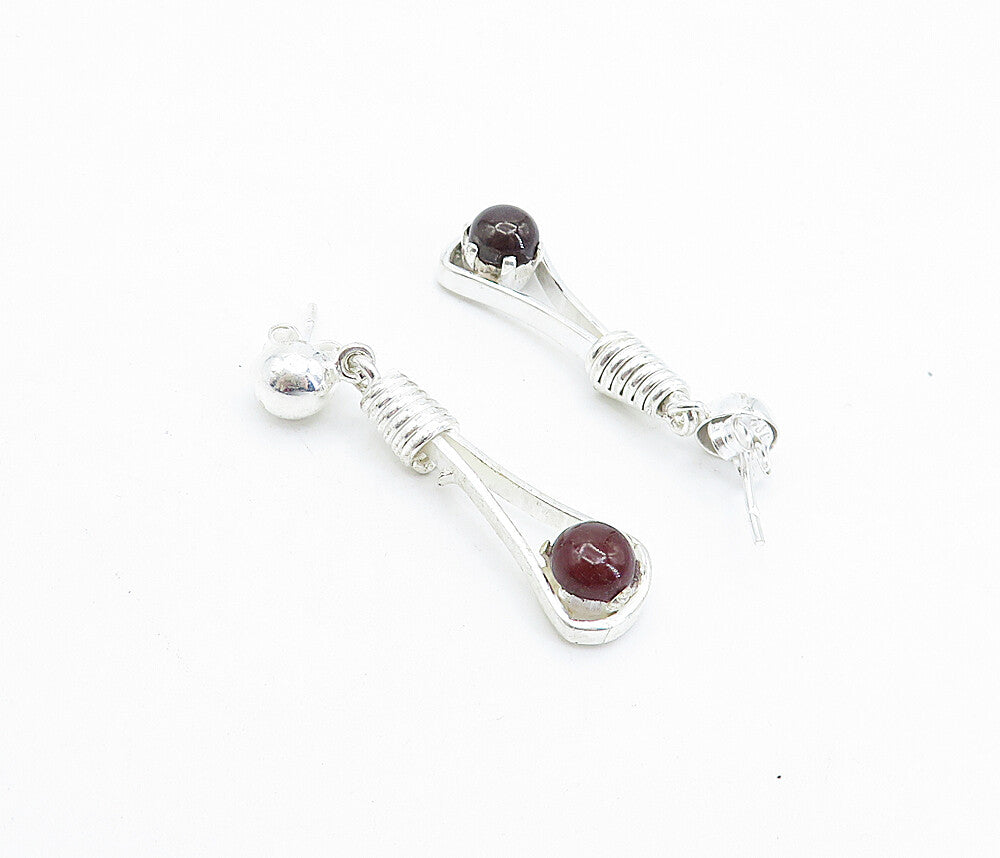 925 Sterling Silver  Cabochon Cut Carnelian Wrapped Dangle Earrings  EG2557