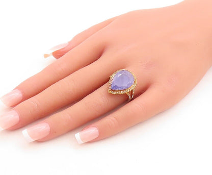 925 Sterling Silver Vintage Ring Gold Plated Tanzanite Halo Topaz  Sz 7  RG30099