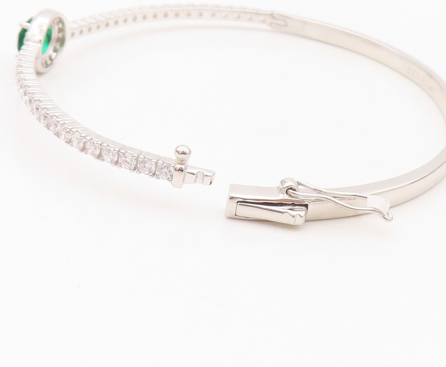 925 Sterling Silver Vintage Bracelet Oval Green Halo White CZ Bangle  BT10709