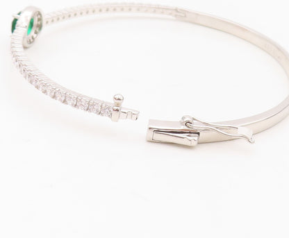 925 Sterling Silver Vintage Bracelet Oval Green Halo White CZ Bangle  BT10709