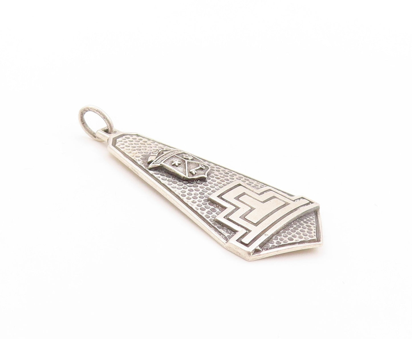 925 Sterling Silver Vintage Pendant Antique Etched Sorority Shield Drop  PT24174