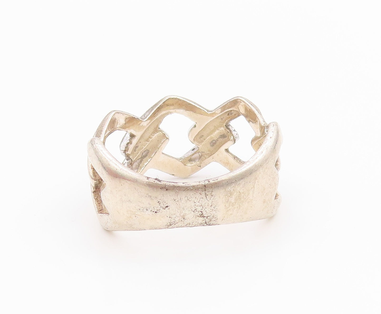 925 Sterling Silver Vintage Ring Antique Curb Link Design Cutout  Sz 8  RG33258