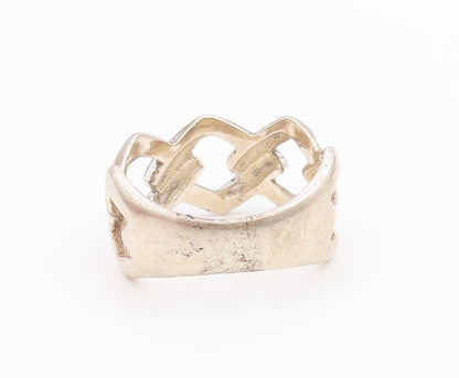 925 Sterling Silver Vintage Ring Antique Curb Link Design Cutout  Sz 8  RG33258