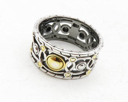 925 Sterling Silver  Vintage Shiny 2 Tone Open Design Band Ring Sz 7  RG12917