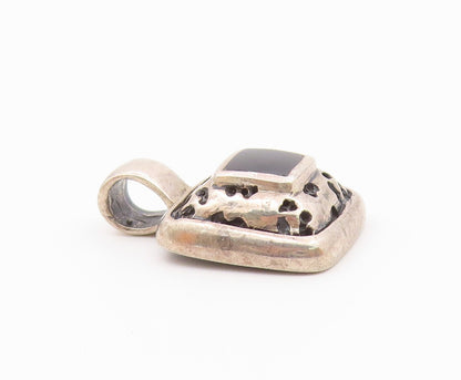 925 Sterling Silver  Vintage Inlaid Black Onyx Square Dome Pendant  PT21153