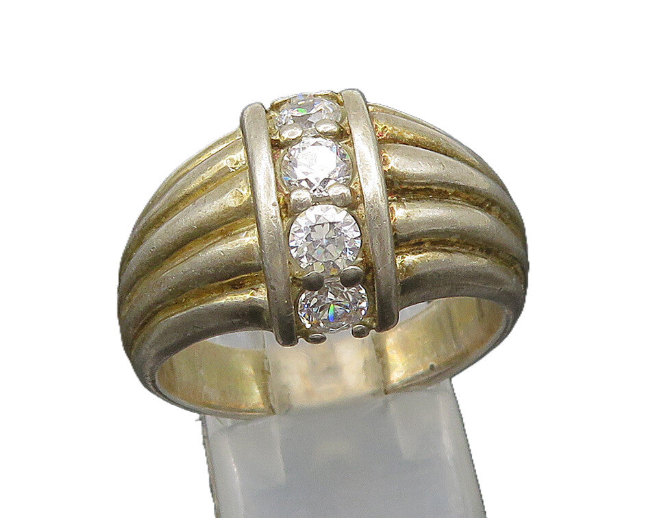 925 Sterling Silver  Vintage Cubic Zirconia Fluted Band Ring Sz 9.5  RG23841