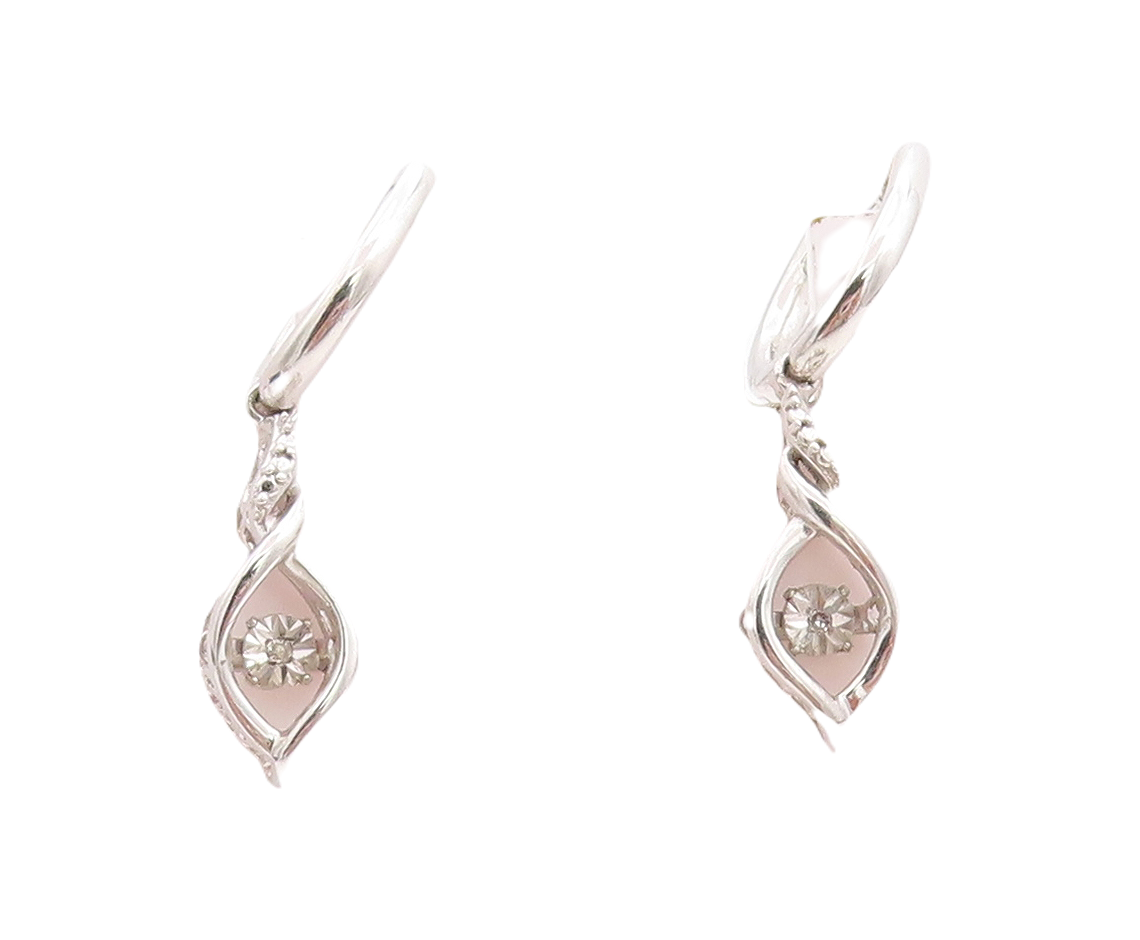 925 Sterling Silver Vintage Earrings Designer Cutout Diamonds Inlay  EG13255
