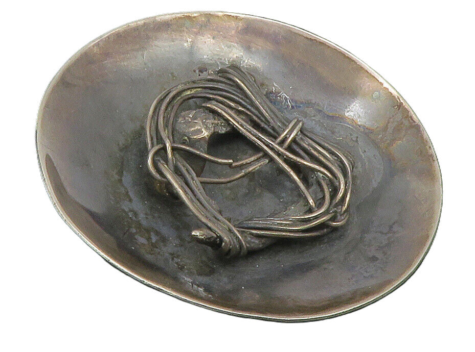 925 Sterling Silver  Vintage Modernist Oxidized Wire Detail Belt Buckle TR1857
