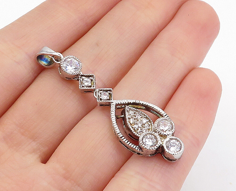 925 Sterling Silver  Vintage Cubic Zirconia Dangling Tear Drop Pendant  PT3436