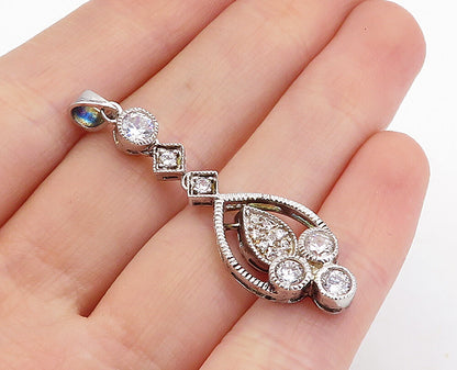 925 Sterling Silver  Vintage Cubic Zirconia Dangling Tear Drop Pendant  PT3436