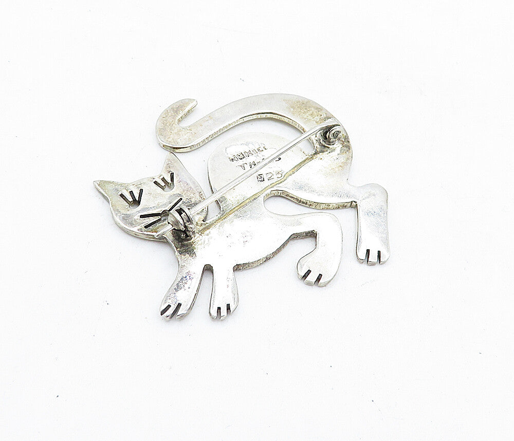 MEXICO 925 Sterling Silver  Vintage Shiny Smooth Cat Motif Brooch Pin  BP2101