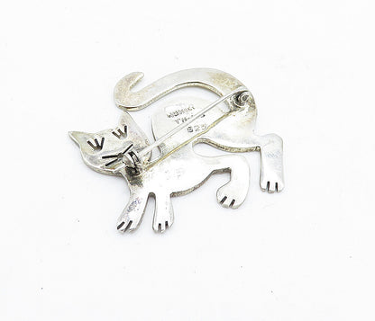 MEXICO 925 Sterling Silver  Vintage Shiny Smooth Cat Motif Brooch Pin  BP2101