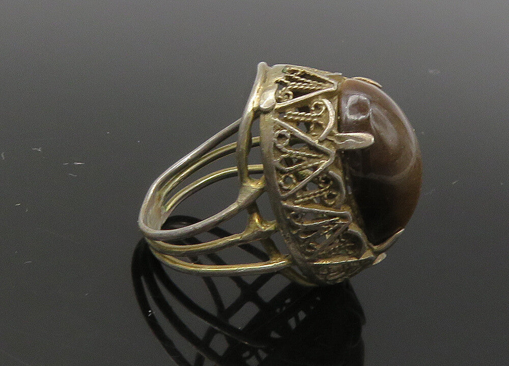 925 Sterling Silver  Vintage Antique Tiger's Eye Cocktail Ring Sz 5.5  RG22617